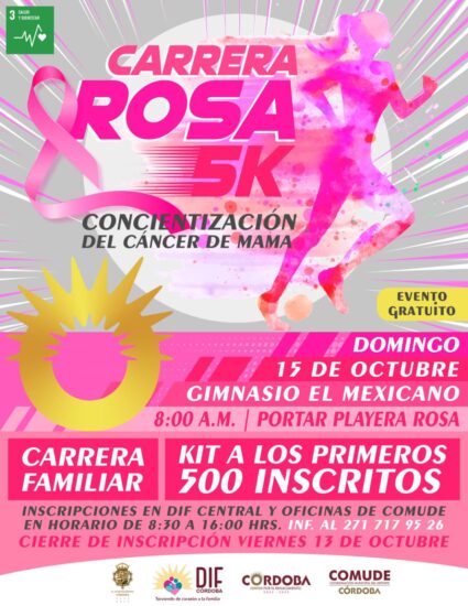 DIF Córdoba y COMUDE te invitan a la carrera ROSA 5K.