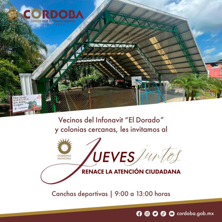 Este jueves 4 de agosto nos vemos en la canchas deportivas del Infonavit “El Dorado” donde llevaremos a cabo Jueves Juntos renace la atención ciudadana.