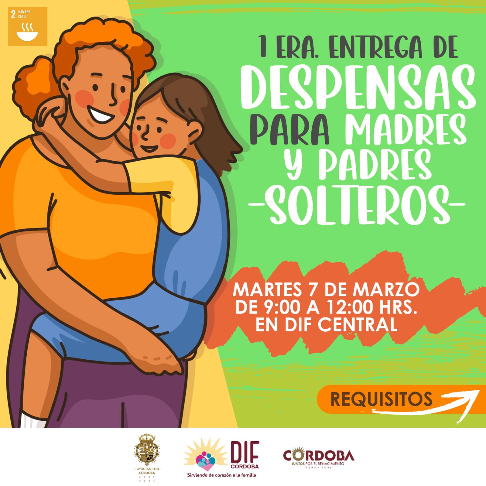 DIF Córdoba convoca a la primera entrega de despensas para “Padres – madres, solteras y solteros” con hijos menores de 6 años.