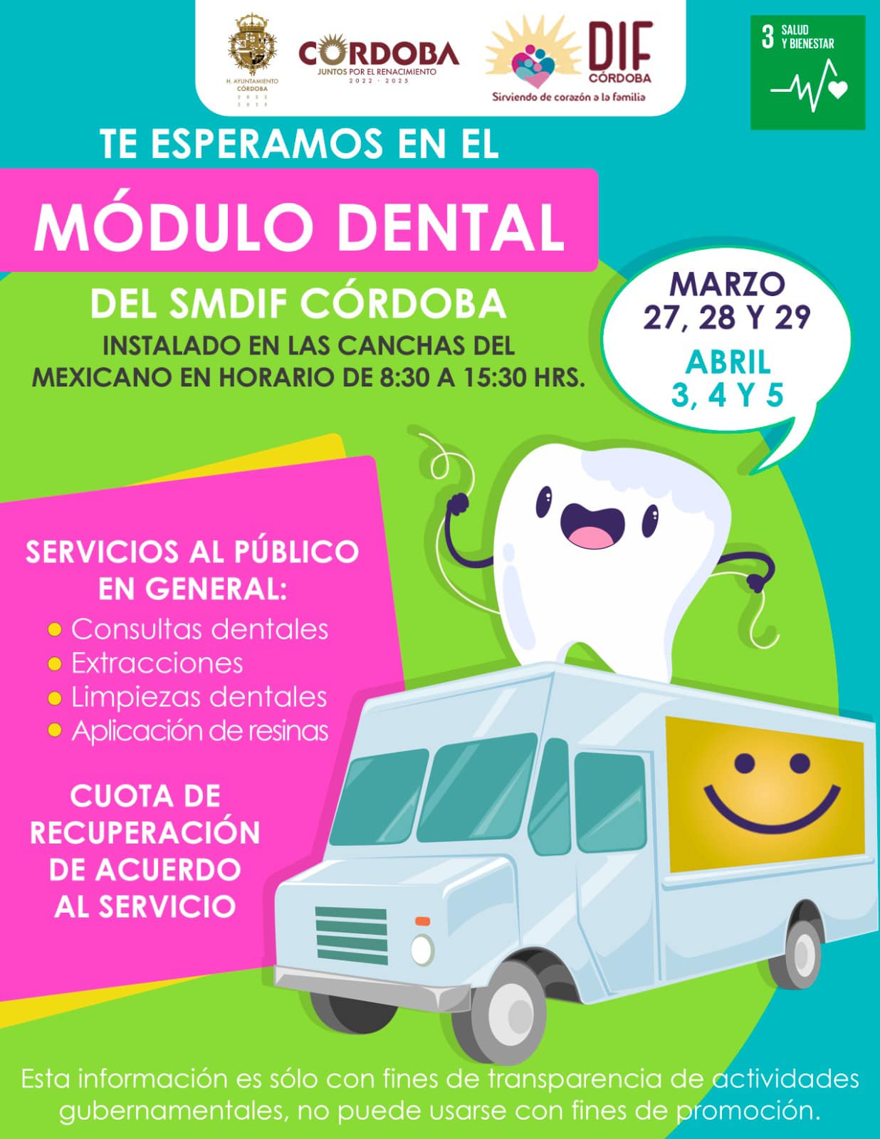 El Módulo Dental del DIF Municipal te espera en el estacionamiento del gimnasio El Mexicano.