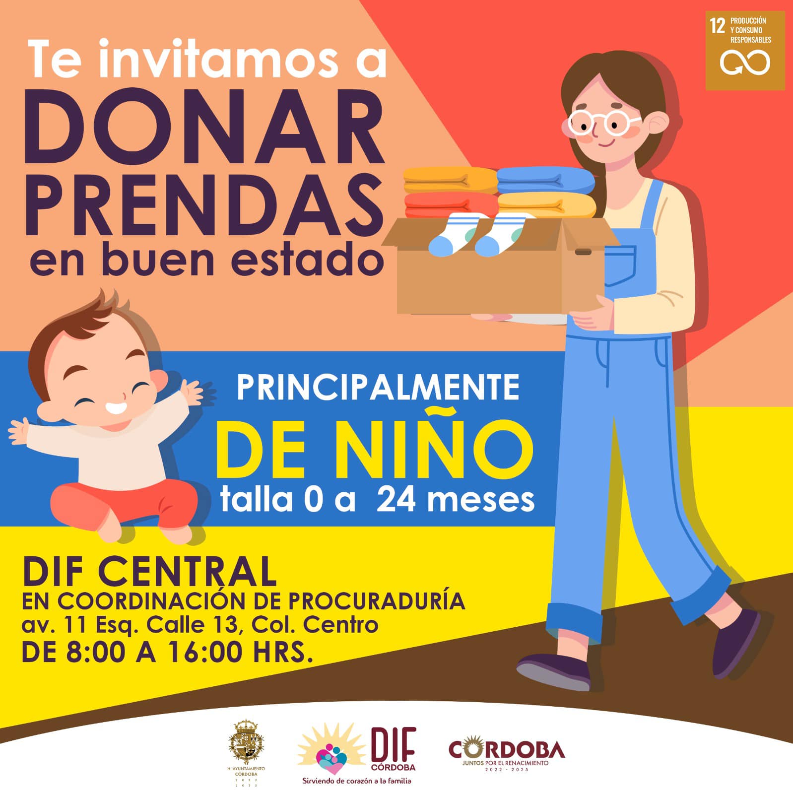 DIF Municipal invita a la población a donar ropa de niño de 0 a 24 meses.