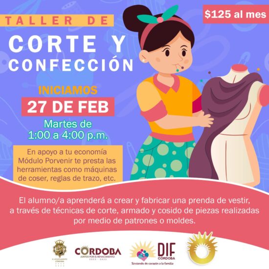 DIF Córdoba a través del módulo El Porvenir invita a la ciudadanía a participar en los talleres de Corte de cabello y Corte y confección.