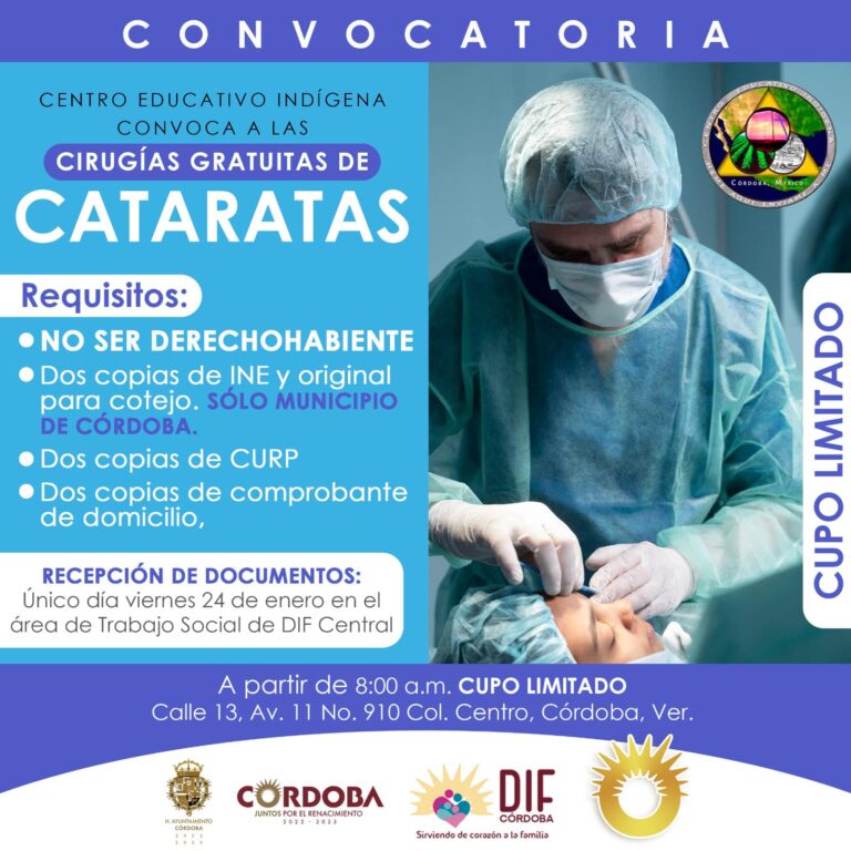 El DIF Córdoba te invita a participar a la campaña de cirugías de cataratas que promueve el Centro Educativo Indígena.