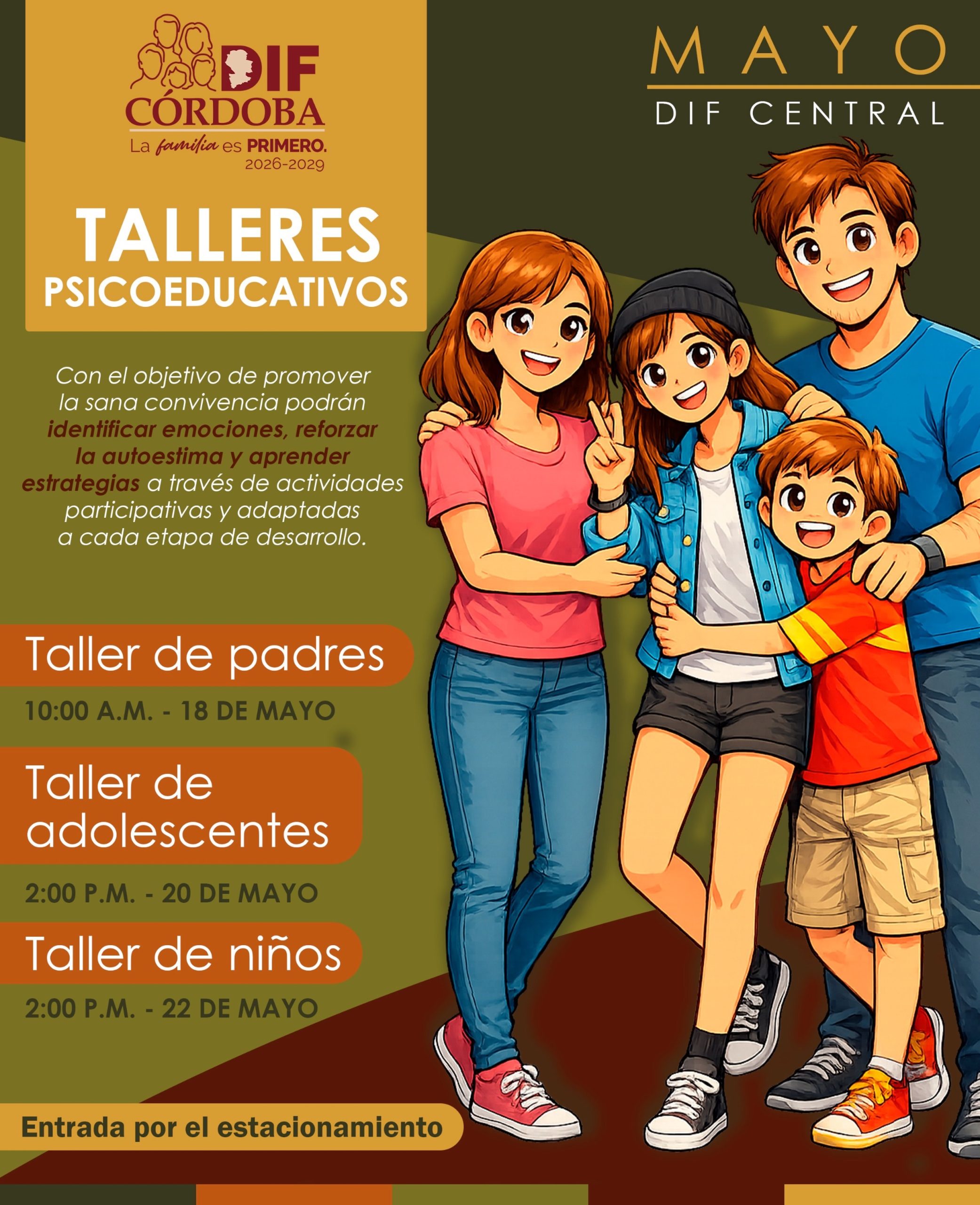 DIF invita a talleres psicoeducativos para padres, niñas, niños y adolescentes.